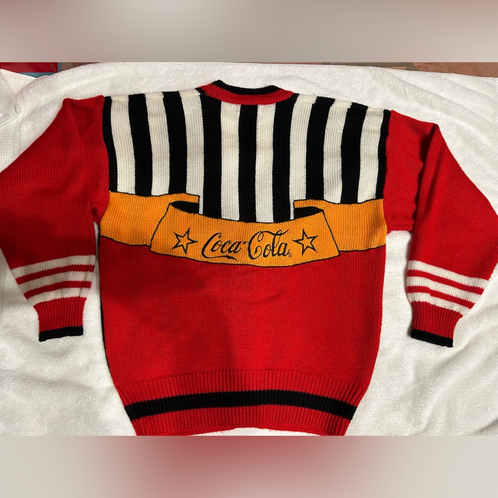 Vintage Coca Cola Cardigan 80s Coke Striped Acrylic